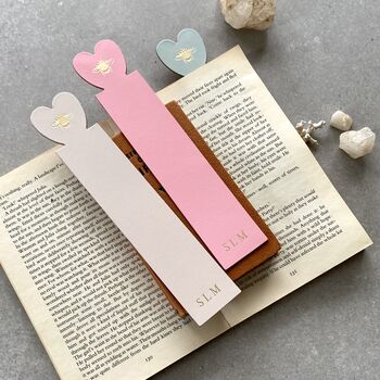 Personalised Initial Leather Heart Bookmark With Bee, 2 of 4
