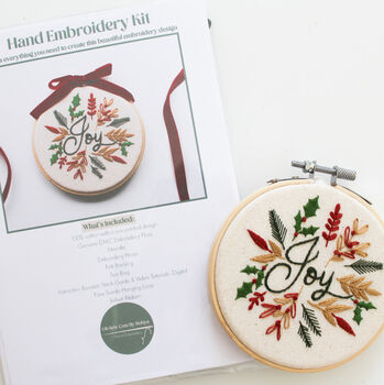 “Joy” With Festive Foliage Design Beginner Embroidery Kit, Hand Embroidery, 6 of 6