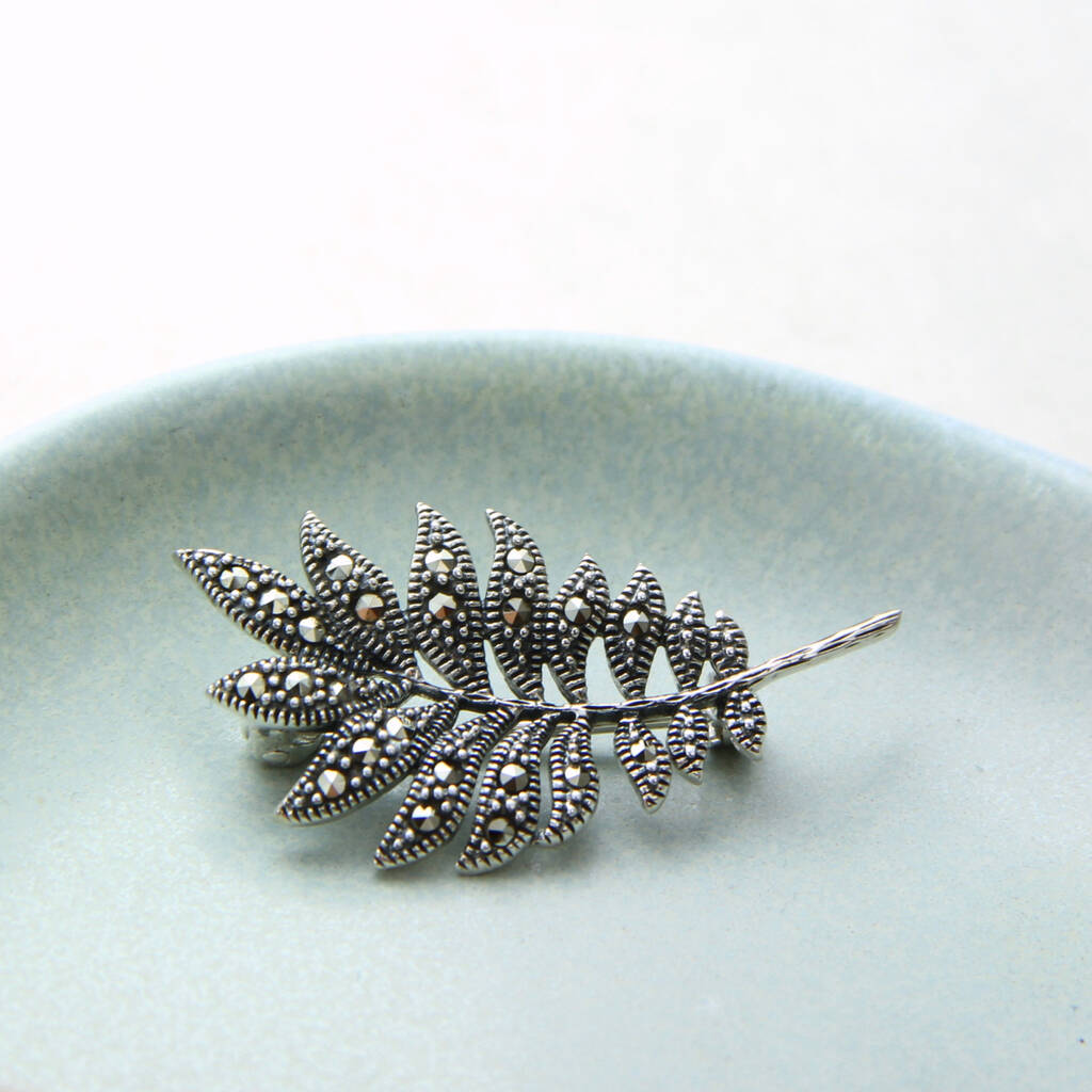 Sterling Silver Marcasite Leaves Small Brooch, 1 of 10