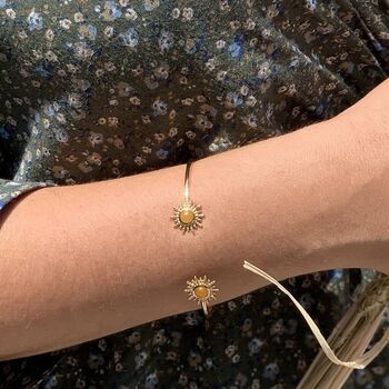Citrine November Birthstone Sunburst Gold Plated Bangle, 3 of 5