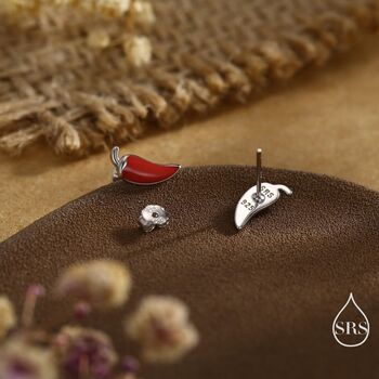 Sterling Silver Enamel Chilli Pepper Stud Earrings, 6 of 12