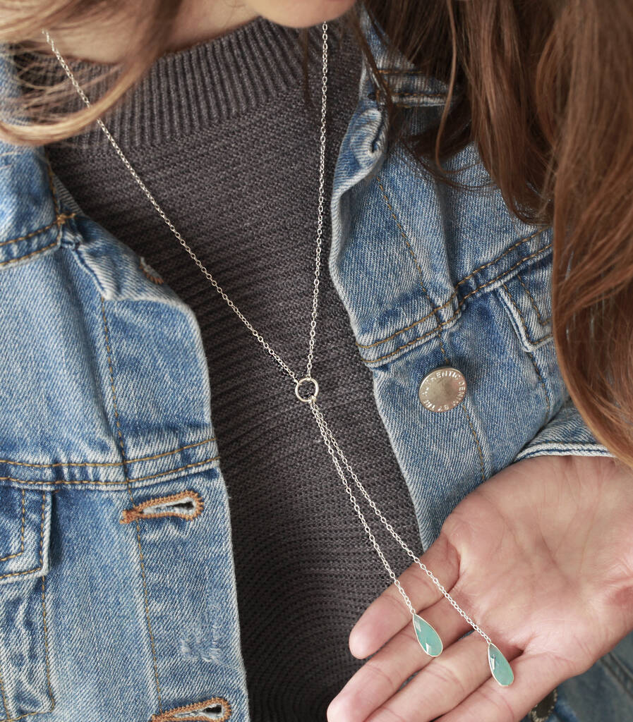 Sterling Silver Gemstone Lariat Chain Necklace By Holly Blake