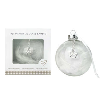 Pet Memorial Feather Filled Glass Bauble With Paw Charm, 2 of 6