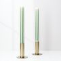 Handmade Green And Gold Pinstripe Candlesticks Pair, thumbnail 1 of 2