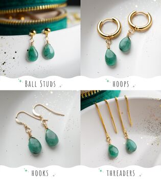 Natural Emerald Hoop Earrings, 3 of 9