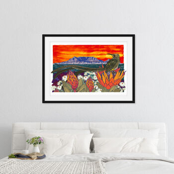 Cape Town Table Mountain And Sugarbird Art Print, 9 of 9