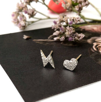 Well Done Exam Sterling Silver Lightening Bolt And Heart Mismatched Earrings, 7 of 12
