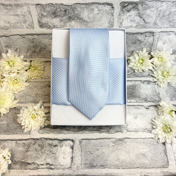 Cloudy Blue Woven Wedding Tie Set, 3 of 6