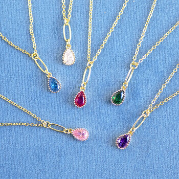 Gold Plated Teardrop Birthstone Pendant Necklace, 3 of 12