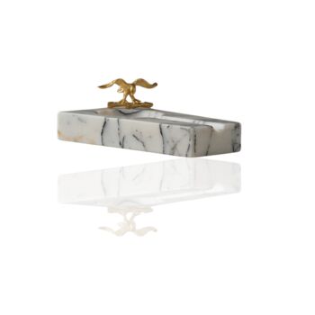 Handmade White Marble Ashtray With Gold Eagle Accent, 3 of 5
