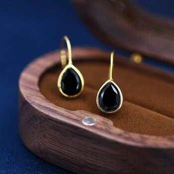 Onyx Black Cz Droplet Drop Hook Earrings, 6 of 12