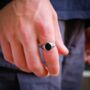 Black Onyx Oval Steel Silver Signet Ring For Men, thumbnail 7 of 12