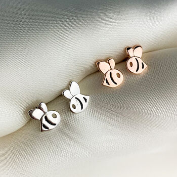 Sterling Silver Tiny Bumble Bee Stud Earrings, 3 of 3