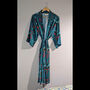 Crane Dance Teal Long Kimono ~ Japanese Inspired Bird And Flower Print Robe, thumbnail 11 of 11