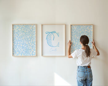 Personalised Blue Floral Initial Nursery Print, 6 of 7