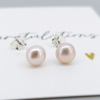 Sterling Silver Pink Freshwater Pearl Stud Earrings, 5 of 8