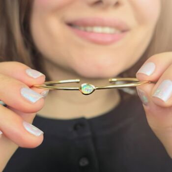 Opal October Birthstone Crystal Gold Plated Bangle, 3 of 5