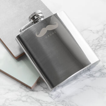 Personalised Stainless Steel Moustache Hip Flask, 2 of 8