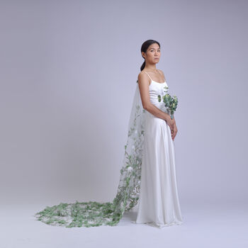 'Azalea Forest' Green Ethereal 3D Flower Wedding Veil, 2 of 9