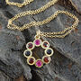 Garnet And Ruby Circular Gold Plated Silver Earrings, thumbnail 2 of 3