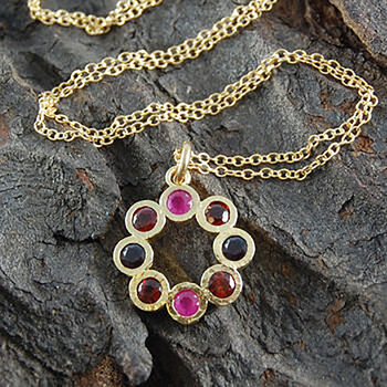 Garnet And Ruby Circular Gold Plated Silver Earrings, 2 of 3