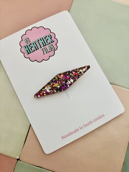 Purple, Gold And White Glitter Resin Hair Clip / Shimmer Barrette / Fashion Hair Accessory./ Geometric Statement Slide / Gift For Friend, 3 of 5