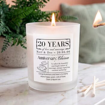 Personalised 20th Wedding Anniversary Meaning Candle, 2 of 12