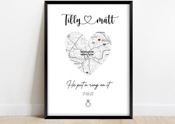 Personalised Engagement Map Print | Gift For Engagement, 2 of 6