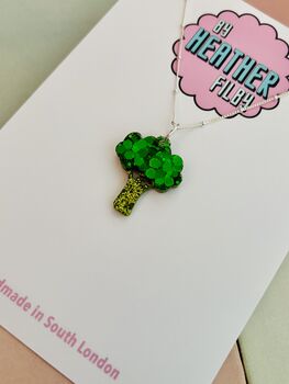 Broccoli Glitter Charm Necklace / Foodie Gift / Novelty Vegetable Jewellery / Colourful Accessories, 5 of 6
