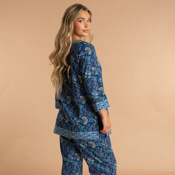 Indian Cotton Blue Lagoon Print Pyjama Set, 6 of 7