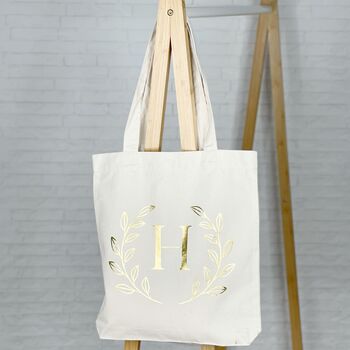 Gold Olive Leaf Tote Bag Personalised With Initial, 2 of 3
