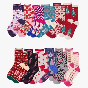 12 Day Christmas Advent Calendar Graphic Prints Bamboo Socks Women's, 2 of 3