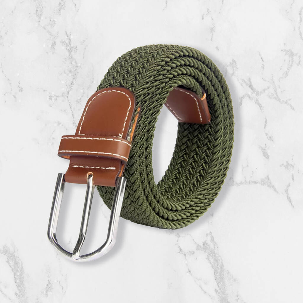 Woven Elasticated Belt For Men Or Women In Army Green