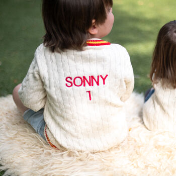 Personalised Back Baby Cricket Jumper For First Fathers Day, 3 of 12