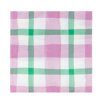 Lilac And Green Gingham Paper Napkins X 20, 2 of 3