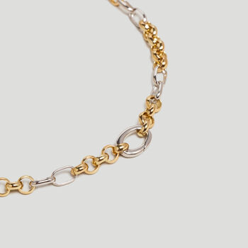 Mixed Metal Rolo Chain Necklace In 18 K Gold And Rhodium Plated Sterling Silver, 2 of 9