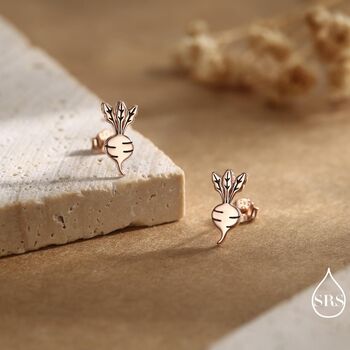 Sterling Silver Radish / Beetroot Stud Earrings, 6 of 12