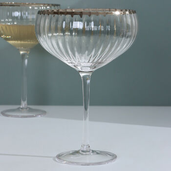 G Decor Set Of Four Ribbed Champagne And Gin Glasses With Silver Rim, 4 of 5