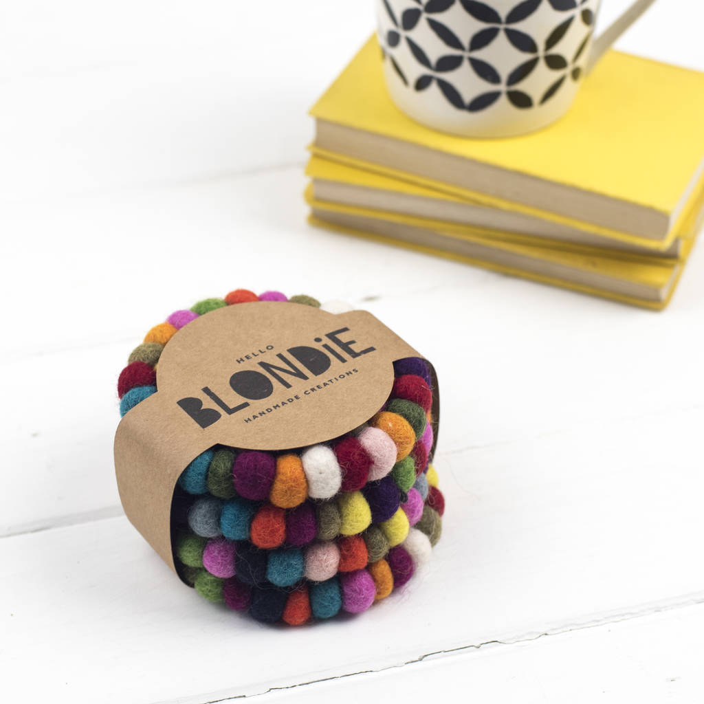 Multicolour Felt Ball Coaster Gift Set By Hello Blondie