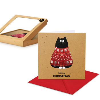 Christmas Glitter Jumper Cat, Box Of 10 Cards, 2 of 2