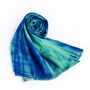100% Mulberry Silk Scarf, Green And Blue, Aurora Borealis, thumbnail 8 of 9
