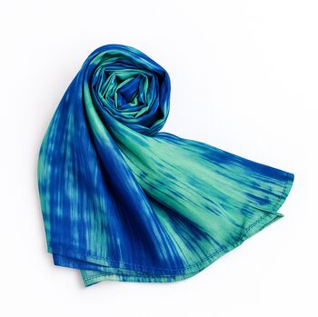 100% Mulberry Silk Scarf, Green And Blue, Aurora Borealis, 8 of 9