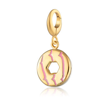 18ct Gold Party Ring Biscuit Charm Necklace With Pink Enamel, 5 of 6