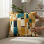 Decorative Cushion Cover In Oblong Lumbar Shape, Mustard And Teal Abstract Design, thumbnail 7 of 12