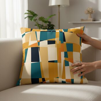 Decorative Cushion Cover In Oblong Lumbar Shape, Mustard And Teal Abstract Design, 7 of 12