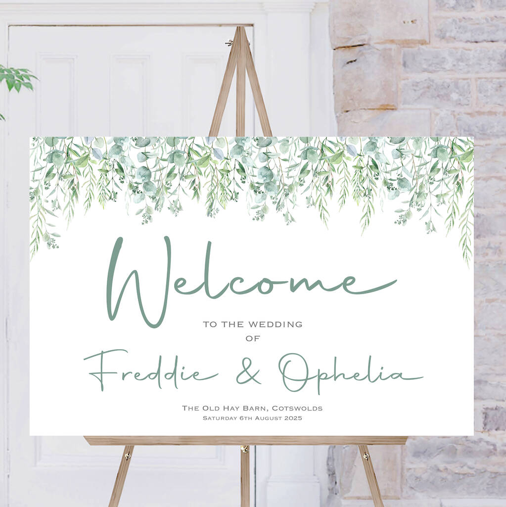 Wedding Welcome Sign Green Leaf By Ottie Design
