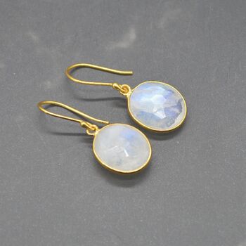 Rainbow Moonstone Gold Drop Earrings: June Birthstone, 7 of 8