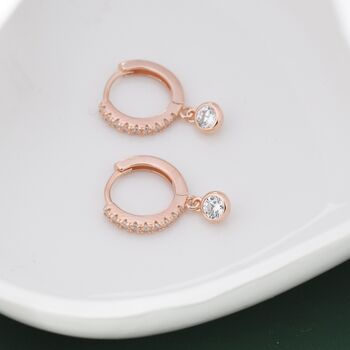 Tiny Cz Dangle Huggie Hoop In Sterling Silver, 7 of 12