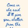 A4 Song Lyrics Print, Bob Dylan, Come In She Said I'll Give You Shelter From The Storm, thumbnail 5 of 5