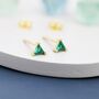 Tiny Emerald Green Cz Triangle Stud Earrings, thumbnail 4 of 10